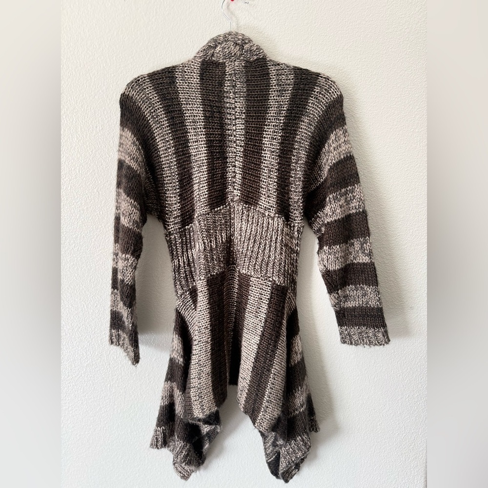Y2K Chunky Knit Boho Cardigan Brown Striped Braided Tie Front S/M - Picture 3 of 6